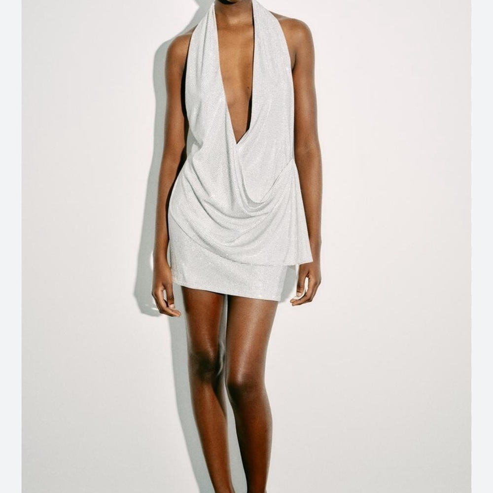 Zara Bachelorette Silver White Mini Dress